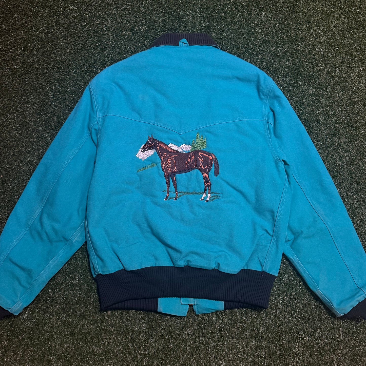 Vintage Carhartt Santa Fe Teal Horse Embroidery- L