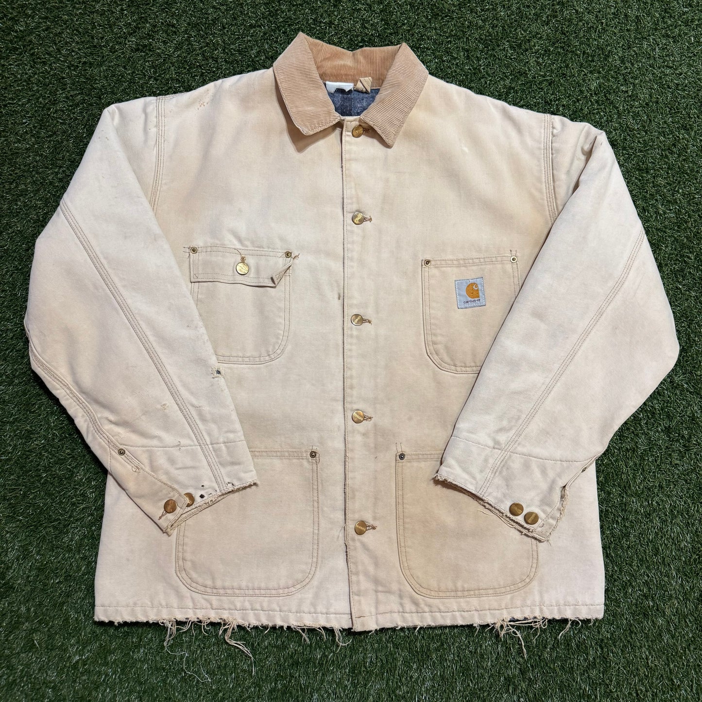 Vintage Carhartt Chore Jacket Blanket Lined Tan - 25x28