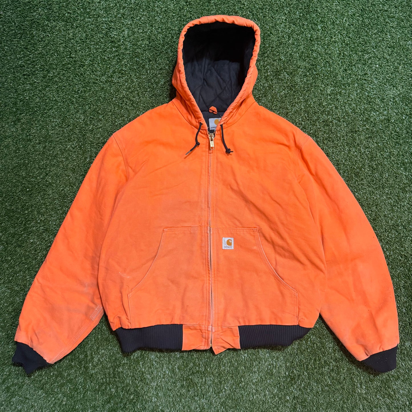 Vintage Carhartt J140 BLZ Quilt Lined Orange Hoodie - L